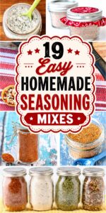 Collage of homemade seasoning mixes.
