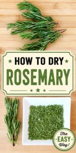 Dried rosemary herbs with fresh rosemary to the side.
