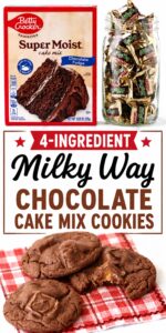 Three Chocolate Milky Way Cookies on napkin.