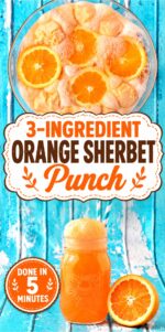 Orange sherbet punch in party punch bowl.