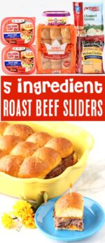 Roast beef sliders with cheddar cheese in 9x13 baking dish.