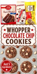 Chocolate Whopper Cookies on baking sheet with Whoppers malted candies to the side.