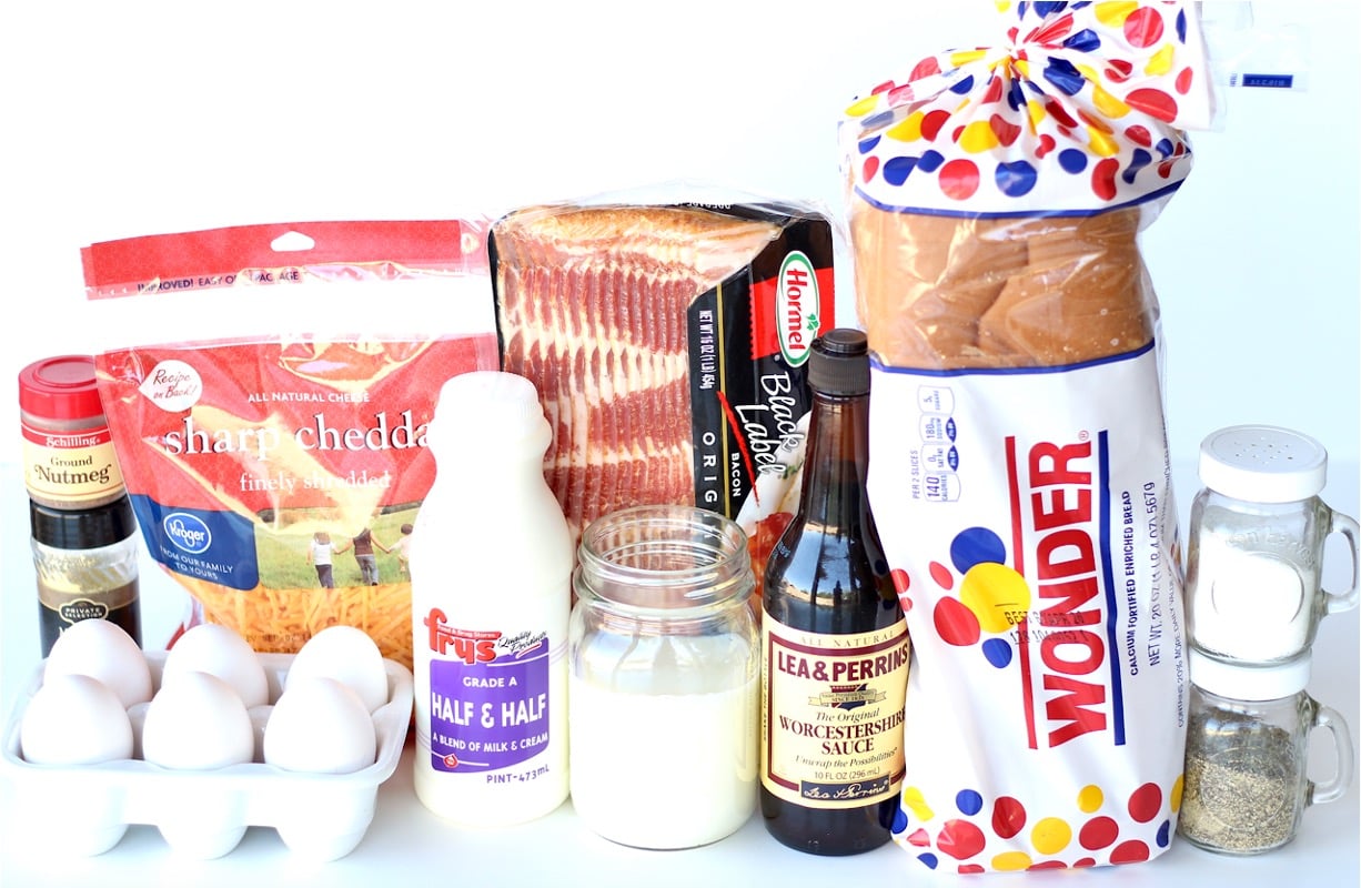 Ingredients for bacon egg bake.