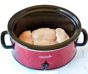 Raw chicken in crock pot.