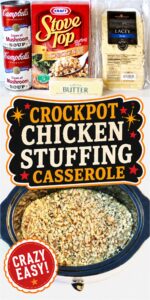 Chicken stuffing casserole in crockpot.