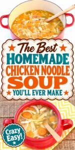 Homemade chicken noodle soup in bowl with spoon.