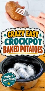 Potatoes wrapped in foil inside crockpot.