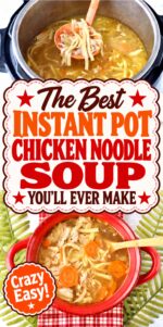 Chicken noodle soup in crockpot.