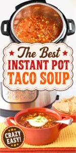 Taco soup in bowl with instant pot in the background.