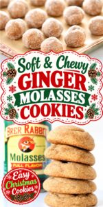 Stack of chewy ginger molasses cookies.