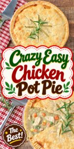 Homemade chicken pot pie with double pie crust and creamy filling with veggies.
