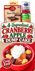 Apple Cranberry Dump Cake in small bowl with whip cream on top.