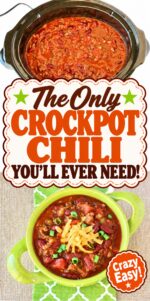 Homemade beef chili in crockpot.