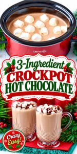 Homemade hot chocolate in crockpot with marshmallows.