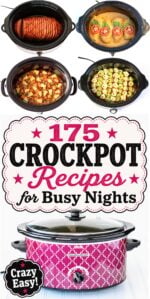 Collage of easy crockpot recipes for dinner.