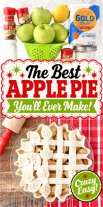 Homemade apple pie with lattice crust in pie dish.