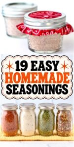 Homemade seasonings in small mason jars.