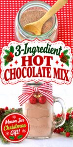 Homemade hot chocolate mix in mason jar mug with lid.