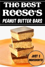 Stack of copycat Reese's peanut butter bars with chocolate layer.