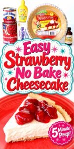 No bake cheesecake with strawberry pie filling on top.