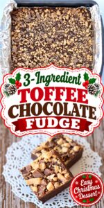 Homemade chocolate toffee fudge in pan.