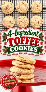 Stack of Heath Toffee Cookies on red plate.