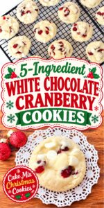 White chocolate cranberry cookies cooling on baking rack.
